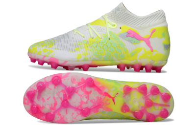 Men's Puma Future 8 Ultimate MG Multi Ground Low-Tops Football Boots - White/Neon Yellow/Pink Sparkle