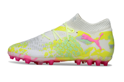 Men's Puma Future 8 Ultimate MG Multi Ground Low-Tops Football Boots - White/Neon Yellow/Pink Sparkle