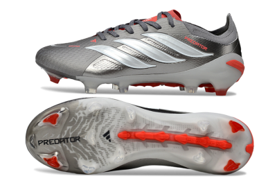 Men's Adidas Predator 25 Elite FG Firm Ground Low-Tops Football Boots - Gray/Fiery Red/Metallic Silver