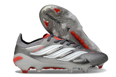 Men's Adidas Predator 25 Elite FG Firm Ground Low-Tops Football Boots - Gray/Fiery Red/Metallic Silver