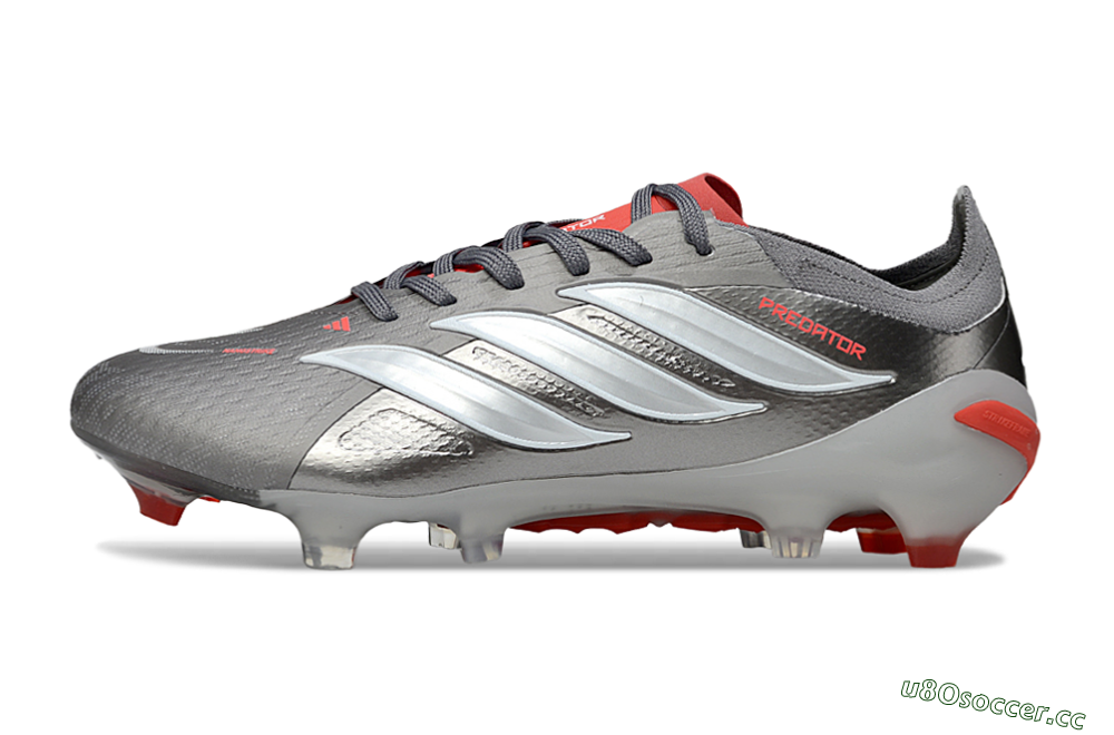 Men's Adidas Predator 25 Elite FG Firm Ground Low-Tops Football Boots - Gray/Fiery Red/Metallic Silver 0