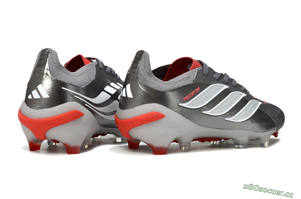 Men's Adidas Predator 25 Elite FG Firm Ground Low-Tops Football Boots - Gray/Fiery Red/Metallic Silver 6