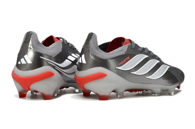 Men's Adidas Predator 25 Elite FG Firm Ground Low-Tops Football Boots - Gray/Fiery Red/Metallic Silver