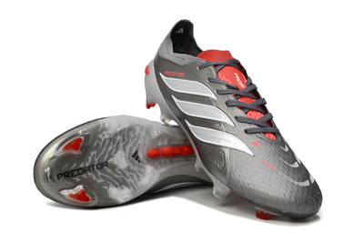 Men's Adidas Predator 25 Elite FG Firm Ground Low-Tops Football Boots - Gray/Fiery Red/Metallic Silver