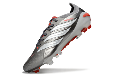 Men's Adidas Predator 25 Elite FG Firm Ground Low-Tops Football Boots - Gray/Fiery Red/Metallic Silver