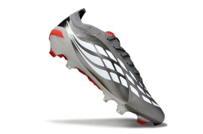 Men's Adidas Predator 25 Elite FG Firm Ground Low-Tops Football Boots - Gray/Fiery Red/Metallic Silver