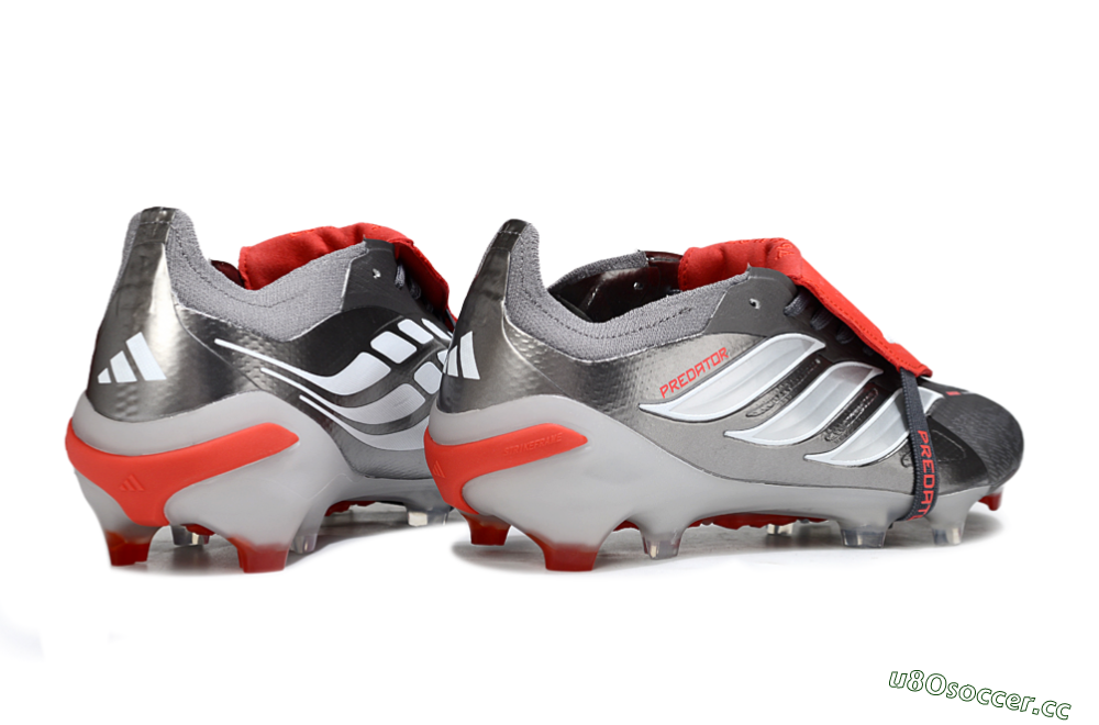 Men's Adidas Predator 26 Elite Fold-Over Tongue FG Firm Ground Low-Tops Football Boots - Gray/Bright Red/Metallic Silver 6