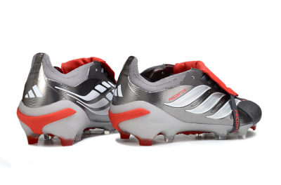 Men's Adidas Predator 26 Elite Fold-Over Tongue FG Firm Ground Low-Tops Football Boots - Gray/Bright Red/Metallic Silver
