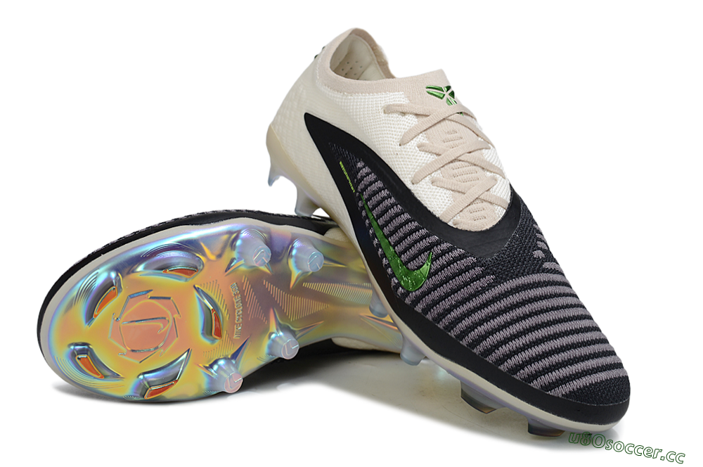 Men's Nike Phantom 6 Low Elite FG Firm Ground Low-Tops Football Boots - Black/Electric Green/Champagne 3