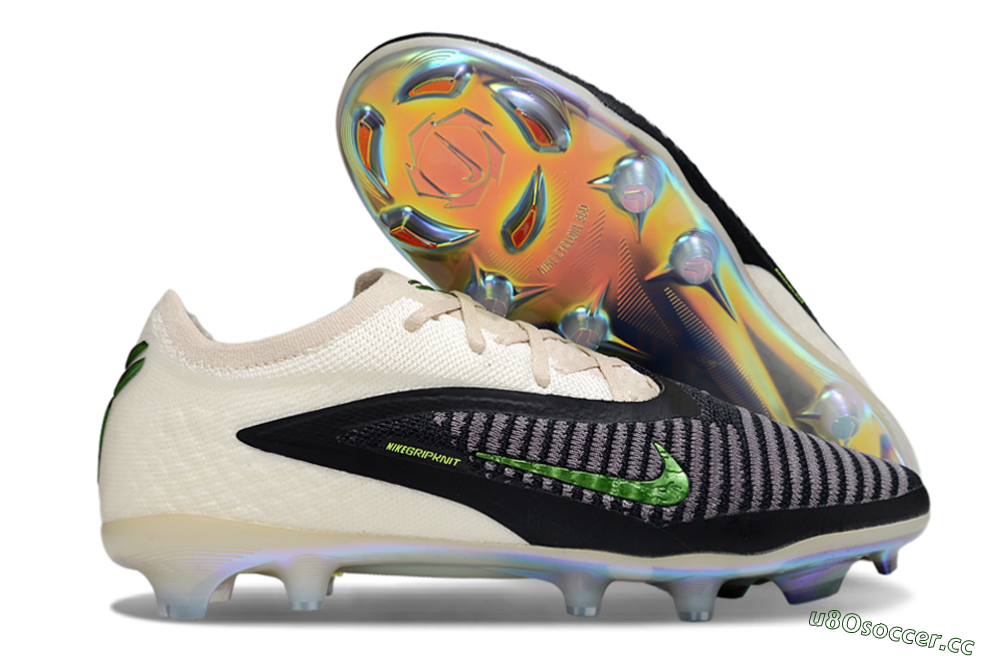 Men's Nike Phantom 6 Low Elite FG Firm Ground Low-Tops Football Boots - Black/Electric Green/Champagne 2