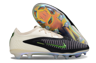 Men's Nike Phantom 6 Low Elite FG Firm Ground Low-Tops Football Boots - Black/Electric Green/Champagne
