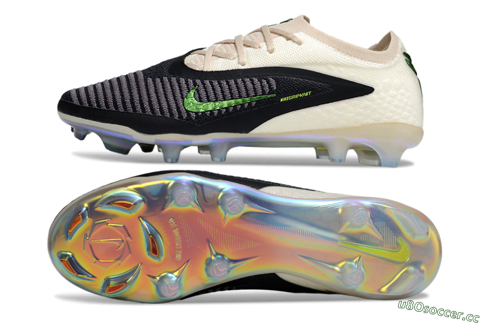 Men's Nike Phantom 6 Low Elite FG Firm Ground Low-Tops Football Boots - Black/Electric Green/Champagne 1