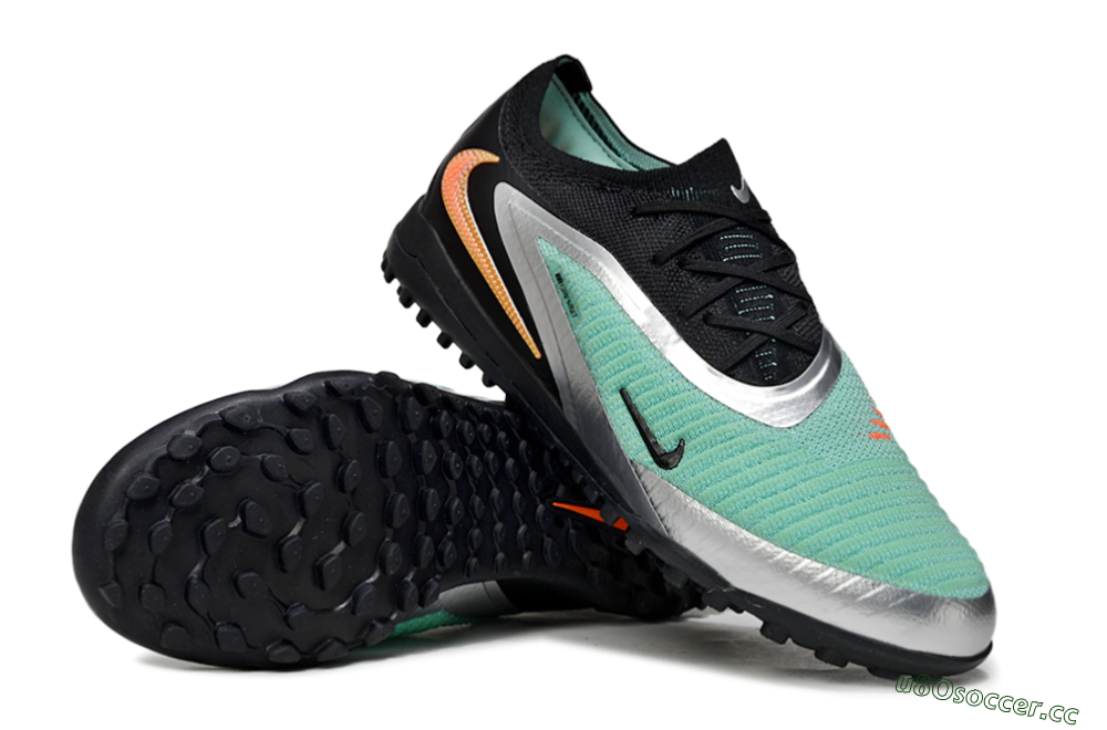 Unisex Nike Phantom 6 Low Elite TF Artificial Turf Low-Tops Football Shoes - Green/Aqua Mist/Orange Blaze 3