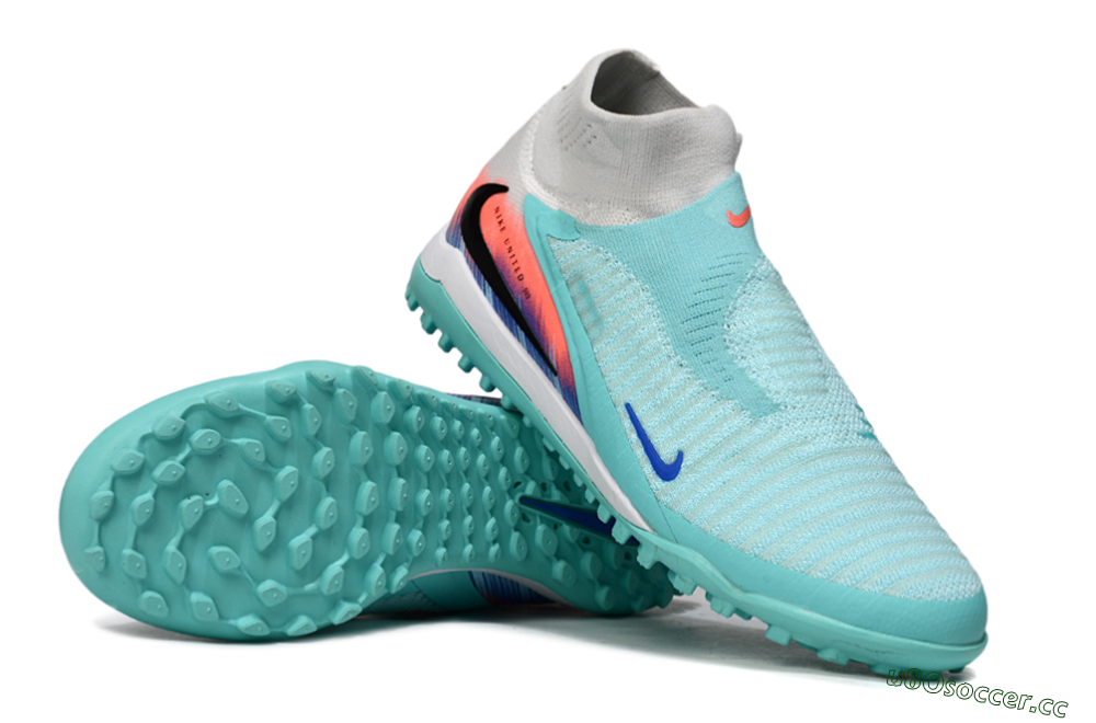 Unisex Nike Phantom 6 Elite High TF Artificial Turf High-Tops Football Shoes - Aqua/Bright Aqua/Coral Burst 3