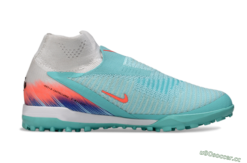 Unisex Nike Phantom 6 Elite High TF Artificial Turf High-Tops Football Shoes - Aqua/Bright Aqua/Coral Burst 7