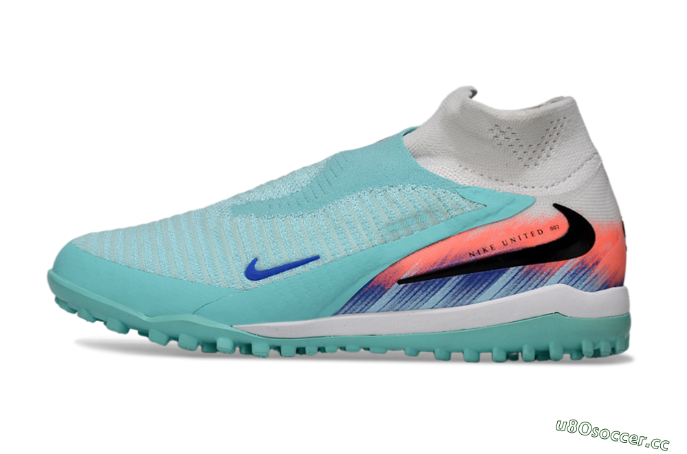 Unisex Nike Phantom 6 Elite High TF Artificial Turf High-Tops Football Shoes - Aqua/Bright Aqua/Coral Burst 0