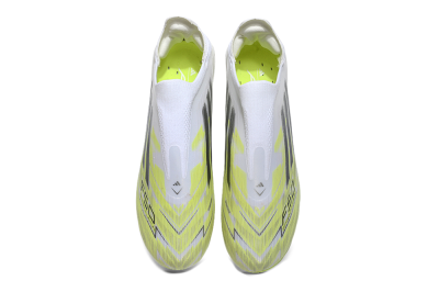 Unisex Adidas F50+ Elite Laceless FG Firm Ground Low-Tops Football Boots - White/Electric Yellow/Iridescent Silver