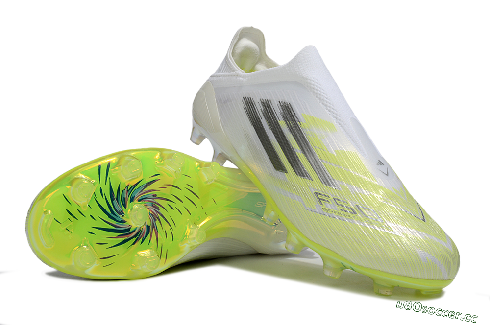 Unisex Adidas F50+ Elite Laceless FG Firm Ground Low-Tops Football Boots - White/Electric Yellow/Iridescent Silver 3