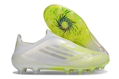 Unisex Adidas F50+ Elite Laceless FG Firm Ground Low-Tops Football Boots - White/Electric Yellow/Iridescent Silver
