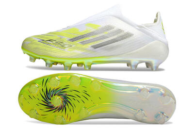 Unisex Adidas F50+ Elite Laceless FG Firm Ground Low-Tops Football Boots - White/Electric Yellow/Iridescent Silver