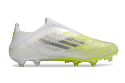 Unisex Adidas F50+ Elite Laceless FG Firm Ground Low-Tops Football Boots - White/Electric Yellow/Iridescent Silver