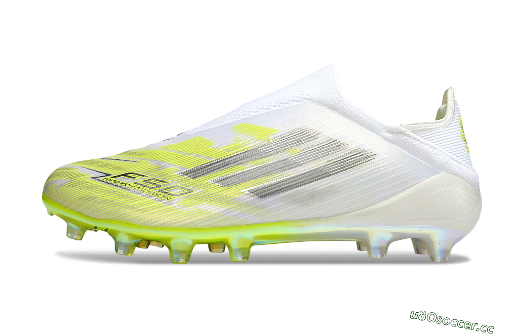 Unisex Adidas F50+ Elite Laceless FG Firm Ground Low-Tops Football Boots - White/Electric Yellow/Iridescent Silver 0