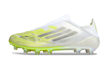 Unisex Adidas F50+ Elite Laceless FG Firm Ground Low-Tops Football Boots - White/Electric Yellow/Iridescent Silver