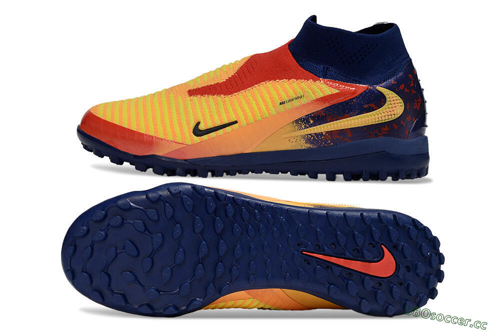 Unisex Nike Phantom 6 Elite High TF Artificial Turf High-Tops Football Shoes - Orange/Fiery Orange/Deep Blue 1