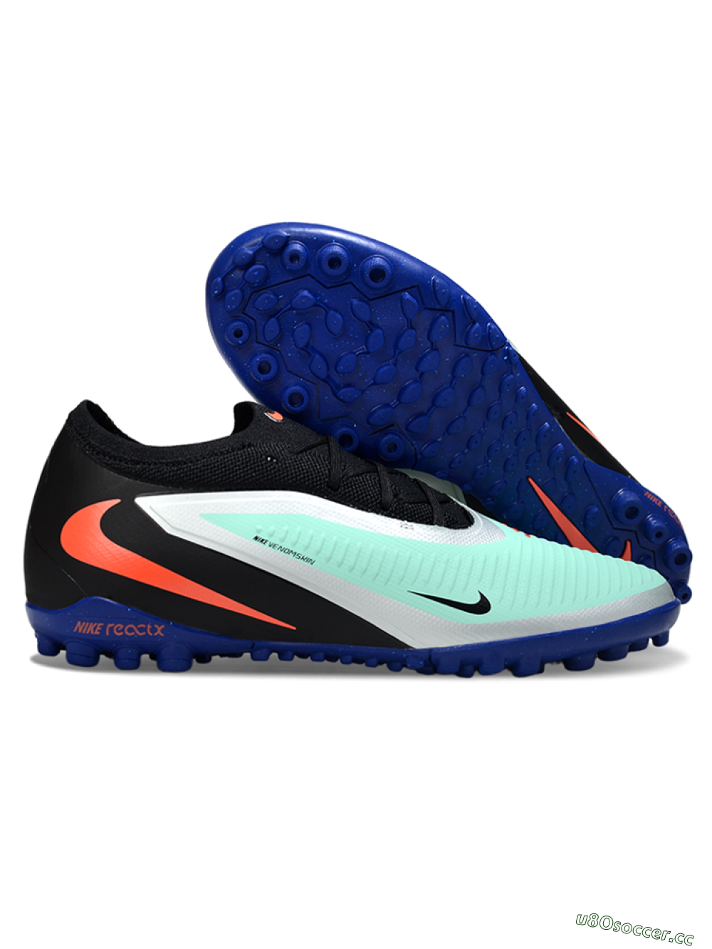 Unisex Nike Phantom 6 Low Elite TF Artificial Turf Low-Tops Football Shoes - Aqua/Coral Blue/Slate Black 2