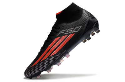 Men's Adidas F50 Pro Mid FG Firm Ground High-Tops Football Boots - Black/Scarlet Red/Graphite Black