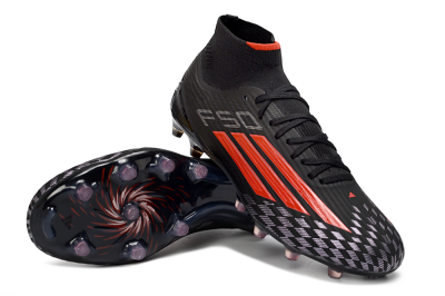 Men's Adidas F50 Pro Mid FG Firm Ground High-Tops Football Boots - Black/Scarlet Red/Graphite Black