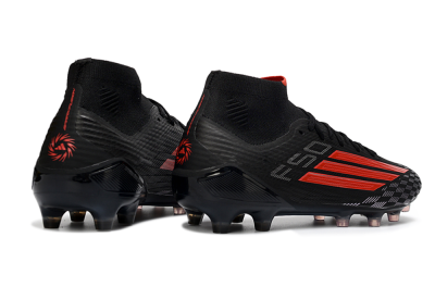 Men's Adidas F50 Pro Mid FG Firm Ground High-Tops Football Boots - Black/Scarlet Red/Graphite Black