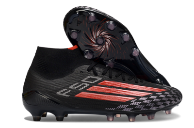 Men's Adidas F50 Pro Mid FG Firm Ground High-Tops Football Boots - Black/Scarlet Red/Graphite Black
