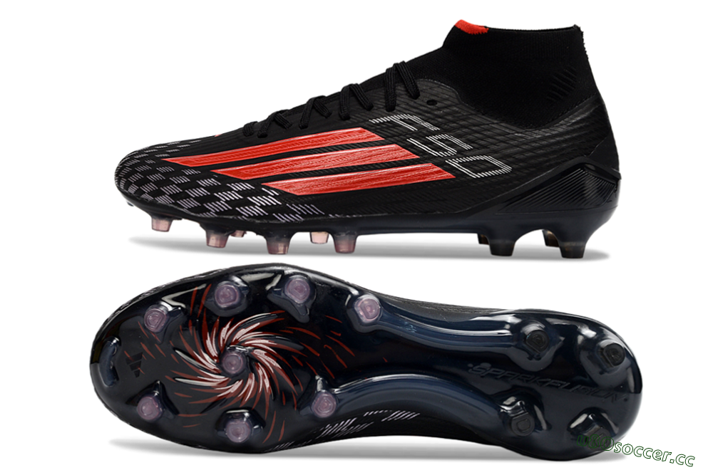 Men's Adidas F50 Pro Mid FG Firm Ground High-Tops Football Boots - Black/Scarlet Red/Graphite Black 1