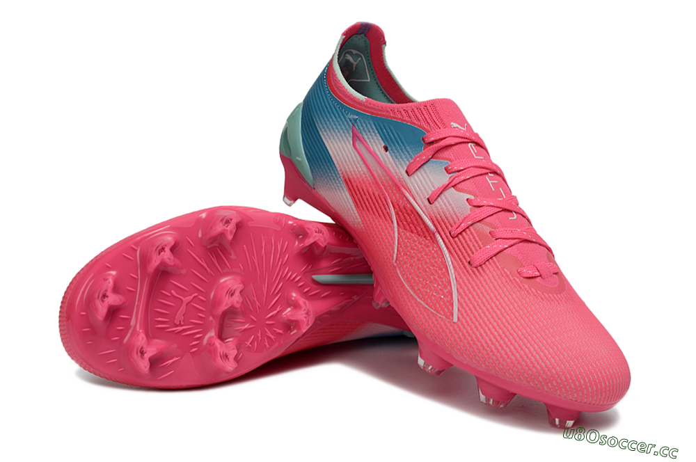 Men's Puma Ultra Ultimate FG Firm Ground Low-Tops Football Boots - Pink/Aqua Splash/Coral Burst 3