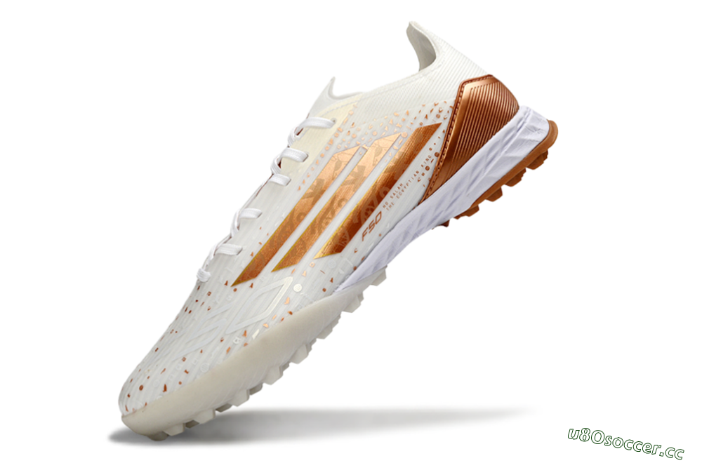 Men's Adidas F50 Pro TF Artificial Turf Low-Tops Football Shoes - White/Copper Gold/White 5