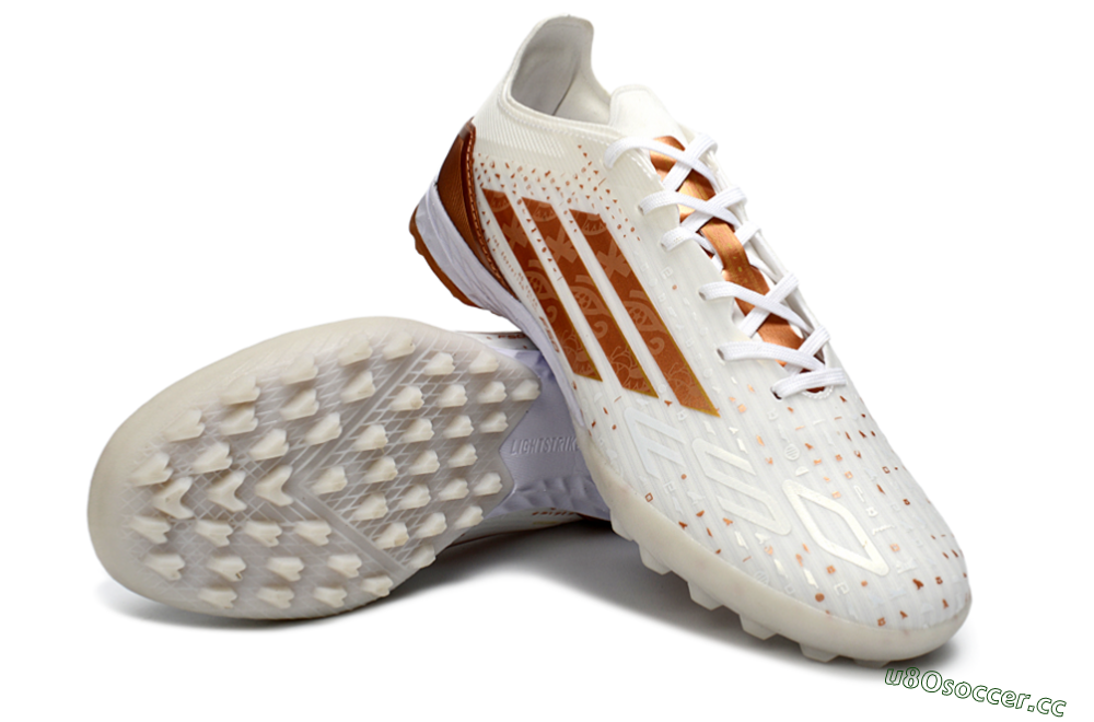 Men's Adidas F50 Pro TF Artificial Turf Low-Tops Football Shoes - White/Copper Gold/White 3