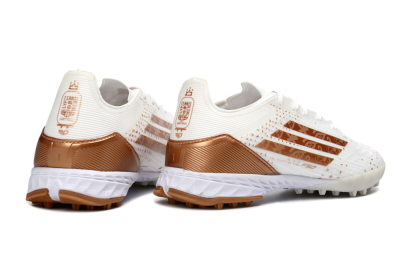 Men's Adidas F50 Pro TF Artificial Turf Low-Tops Football Shoes - White/Copper Gold/White