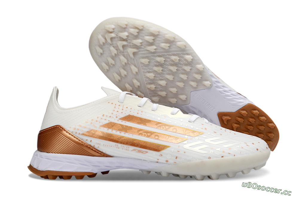 Men's Adidas F50 Pro TF Artificial Turf Low-Tops Football Shoes - White/Copper Gold/White 2