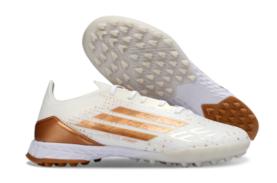 Men's Adidas F50 Pro TF Artificial Turf Low-Tops Football Shoes - White/Copper Gold/White