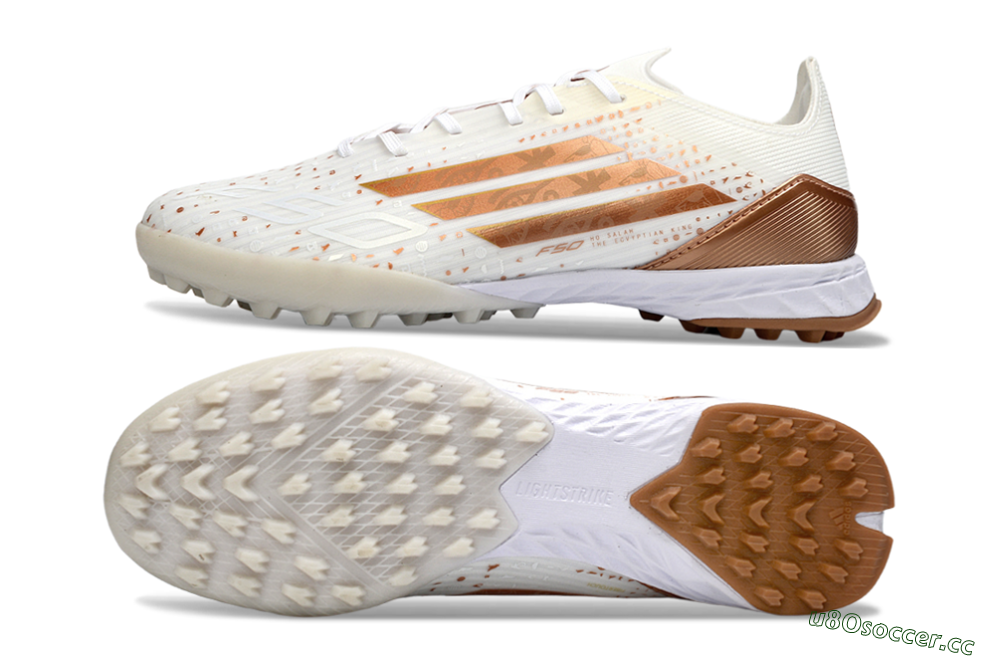 Men's Adidas F50 Pro TF Artificial Turf Low-Tops Football Shoes - White/Copper Gold/White 1