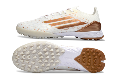 Men's Adidas F50 Pro TF Artificial Turf Low-Tops Football Shoes - White/Copper Gold/White