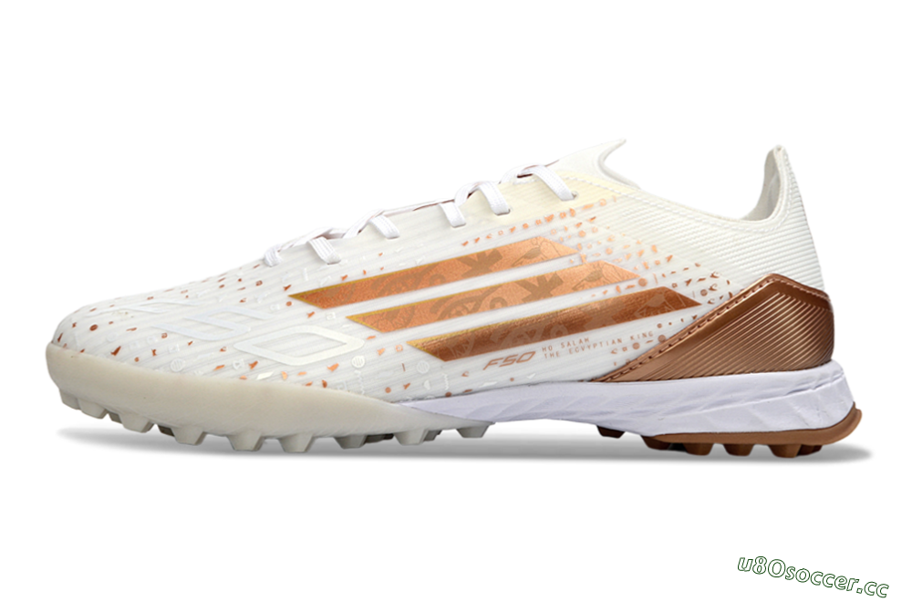 Men's Adidas F50 Pro TF Artificial Turf Low-Tops Football Shoes - White/Copper Gold/White 0