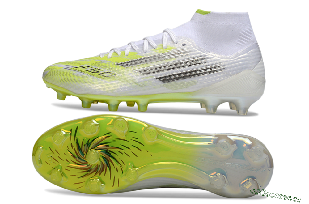Men's Adidas F50 Pro Mid FG Firm Ground High-Tops Football Boots - Yellow/Vibrant Lime/Sleek White 1