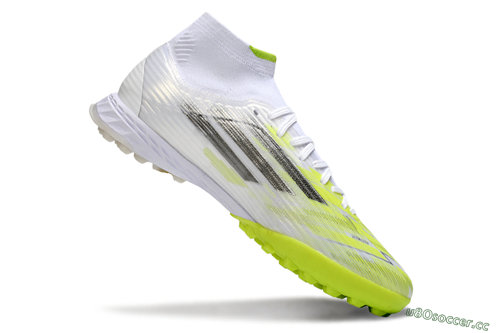 Men's Adidas F50 Pro Mid TF Artificial Turf High-Tops Football Shoes - White/Electric Lime/Neon Yellow 4