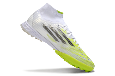Men's Adidas F50 Pro Mid TF Artificial Turf High-Tops Football Shoes - White/Electric Lime/Neon Yellow
