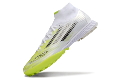 Men's Adidas F50 Pro Mid TF Artificial Turf High-Tops Football Shoes - White/Electric Lime/Neon Yellow