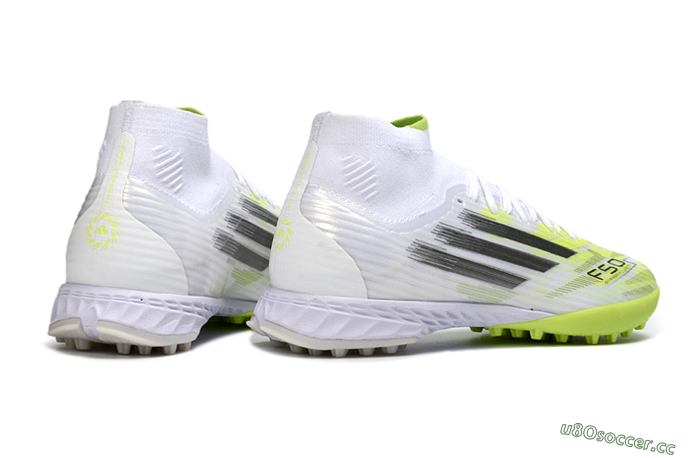 Men's Adidas F50 Pro Mid TF Artificial Turf High-Tops Football Shoes - White/Electric Lime/Neon Yellow 6