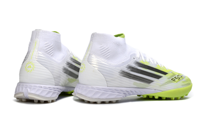 Men's Adidas F50 Pro Mid TF Artificial Turf High-Tops Football Shoes - White/Electric Lime/Neon Yellow