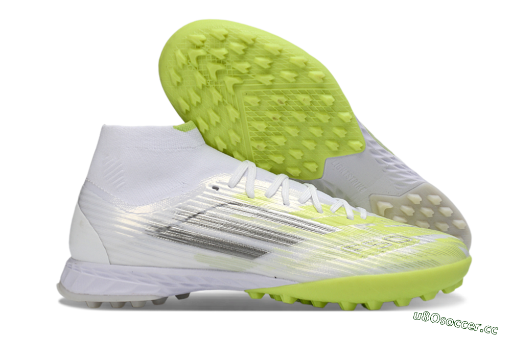Men's Adidas F50 Pro Mid TF Artificial Turf High-Tops Football Shoes - White/Electric Lime/Neon Yellow 2